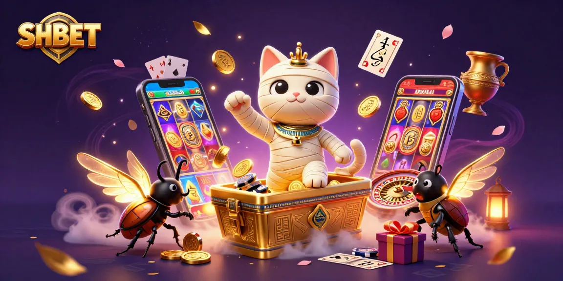 Experience thrilling gameplay at SHBET with a captivating Egyptian theme, featuring animated characters and vibrant casino elements.