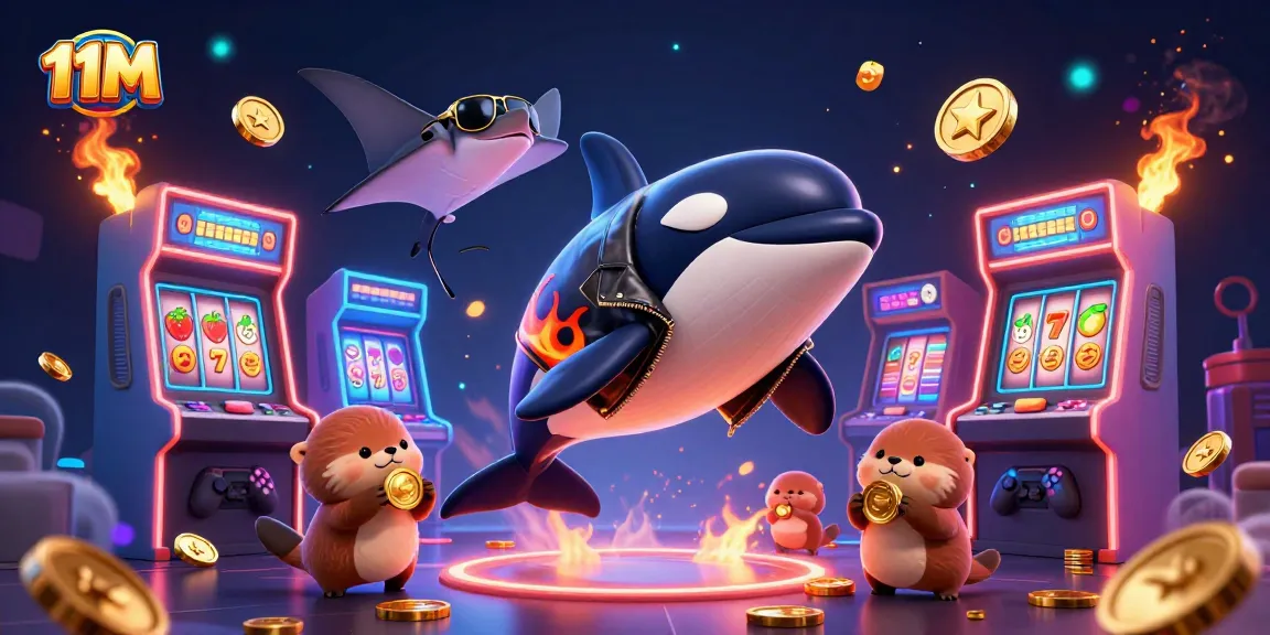 Experience the exciting world of 11M casino games with orca and otters in action.