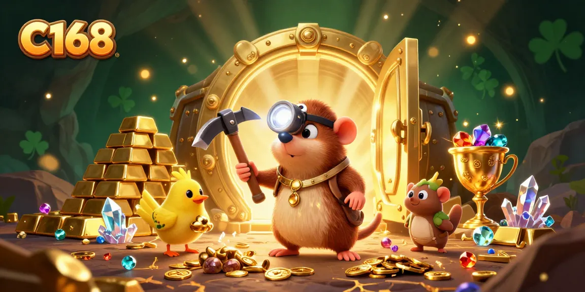 C168 treasure hunter mole explores a vibrant casino cave full of gems and gold rewards.