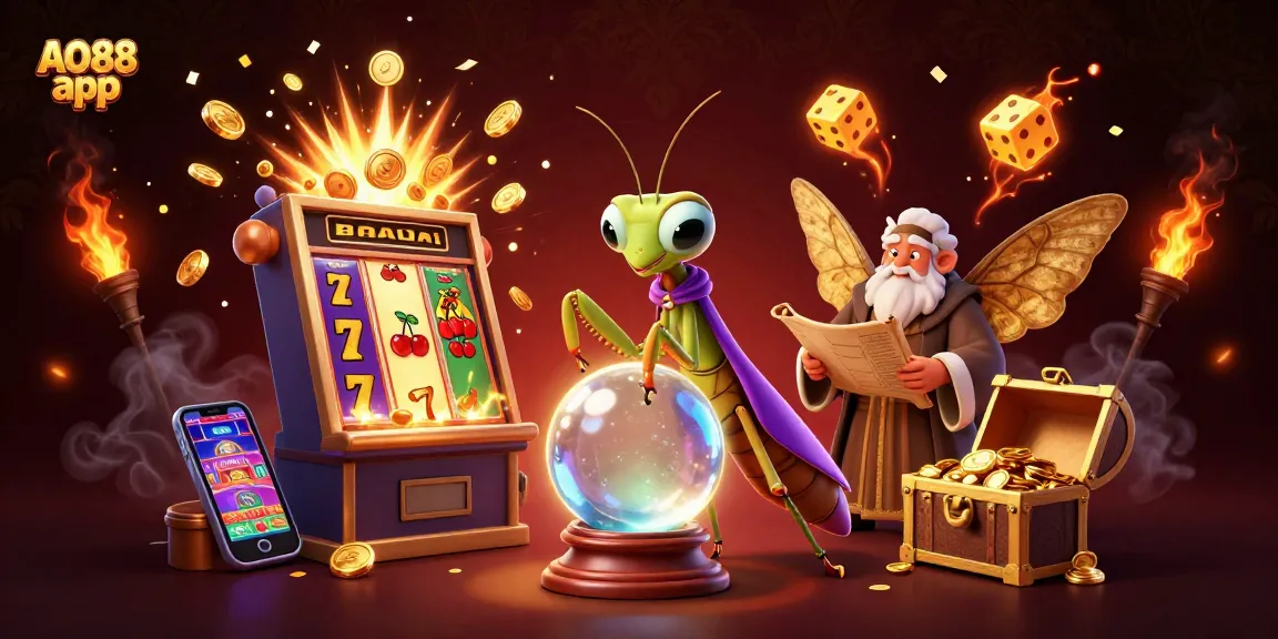 Experience the thrill of the AO88 app with enchanting 3D illustrations of fortune tellers and vibrant casino elements.