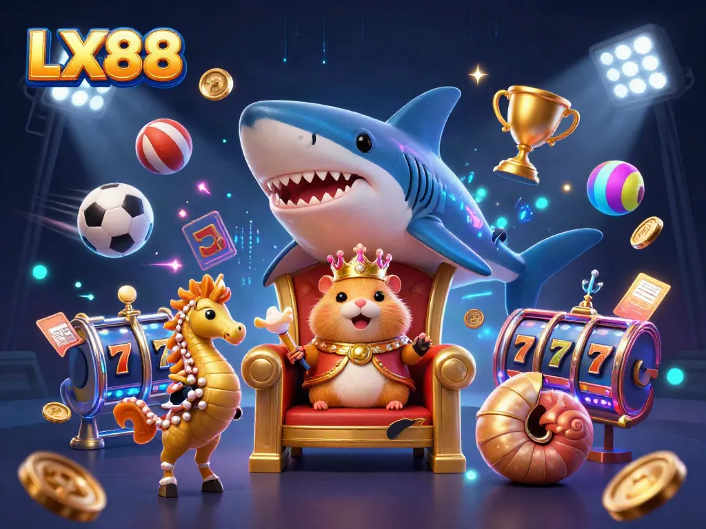 Experience thrilling wins and excitement with LX88 in this vibrant 3D casino scene filled with action.