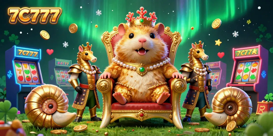The golden hamster king on the megalodon throne brings excitement to 7C777 slot gaming with vibrant visuals and engaging gameplay.