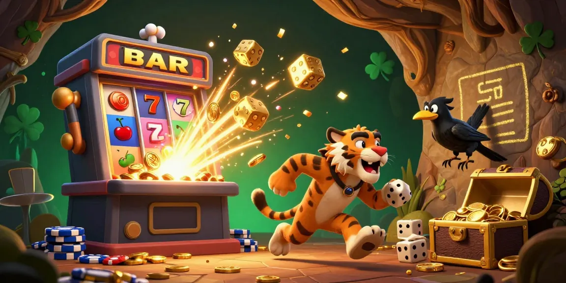 Experience the excitement of UY88 with a vibrant prehistoric casino scene featuring colorful games, lucky symbols, and energetic characters.