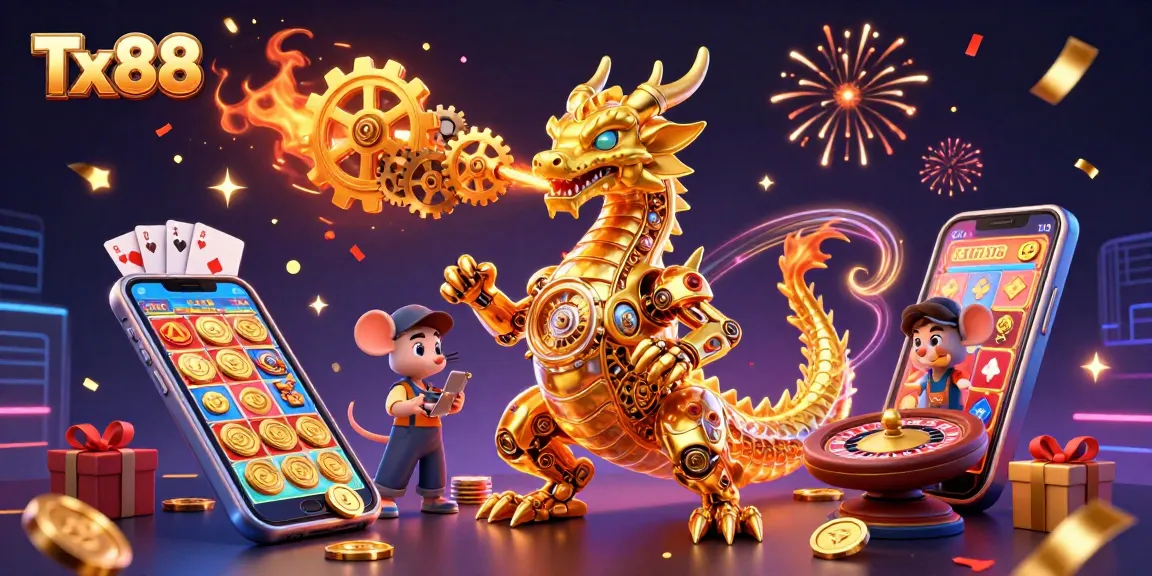 Experience thrilling gambling action on Tx88 with a golden dragon and engaging gaming elements.