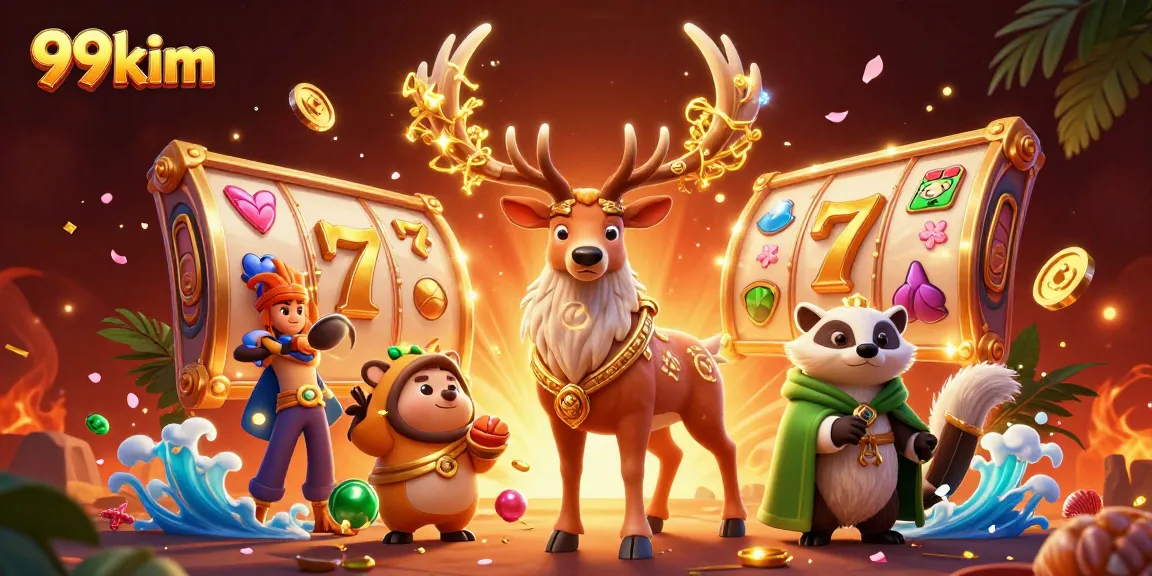 Engage with the vibrant world of 99kim, featuring a magical 3D casino scene combining slots and fantasy elements.