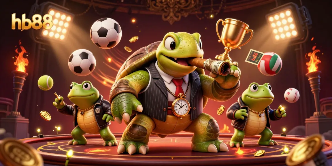 Engage with hb88's thrilling casino experience featuring a snapping turtle in a mobster suit and creative gambling elements.