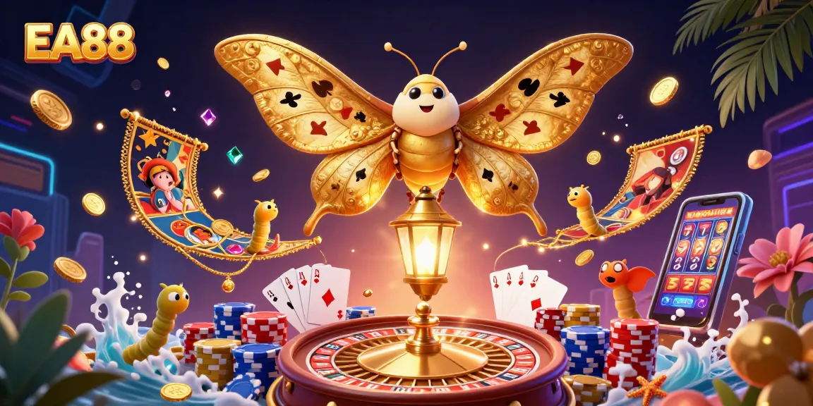 EA88 showcases a lavish 3D casino experience with golden elements and vibrant gaming scenes.
