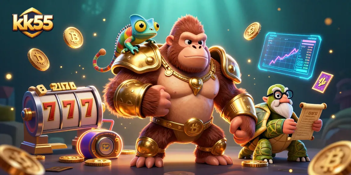 Play and win with kk55 in an exciting 3D casino illustration, featuring thrilling gaming elements.