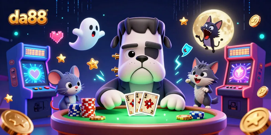 Join the action at da88, where a Frankenstein bulldog deals cards amid arcade classics!