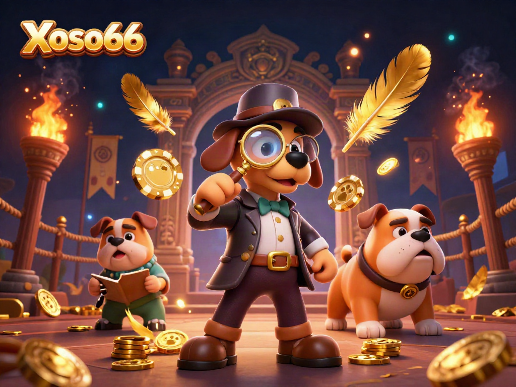 Xoso66 engages thrilling casino gameplay with a detective theme in a dynamic 3D illustration.