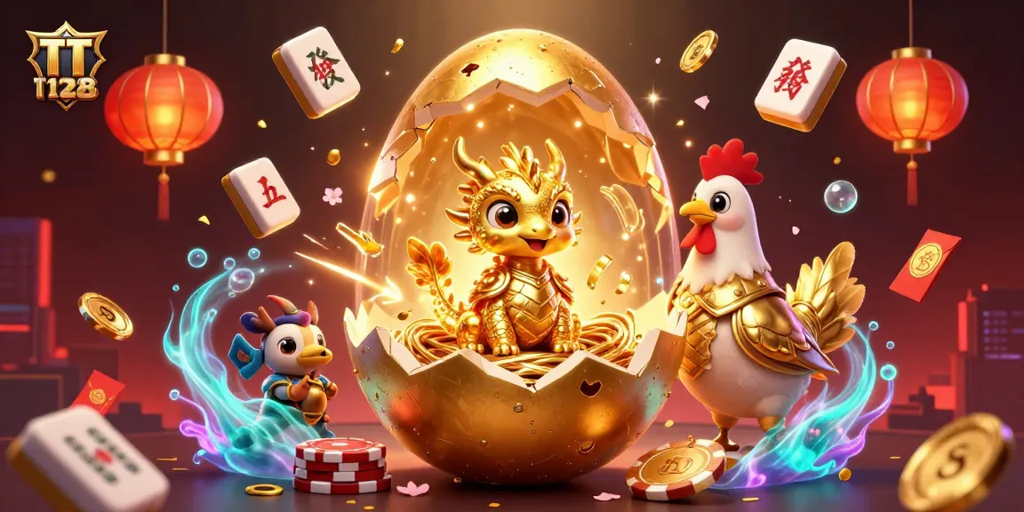 Experience the thrilling TT128 gaming world, as the golden dragon emerges from a nest of poker chips.
