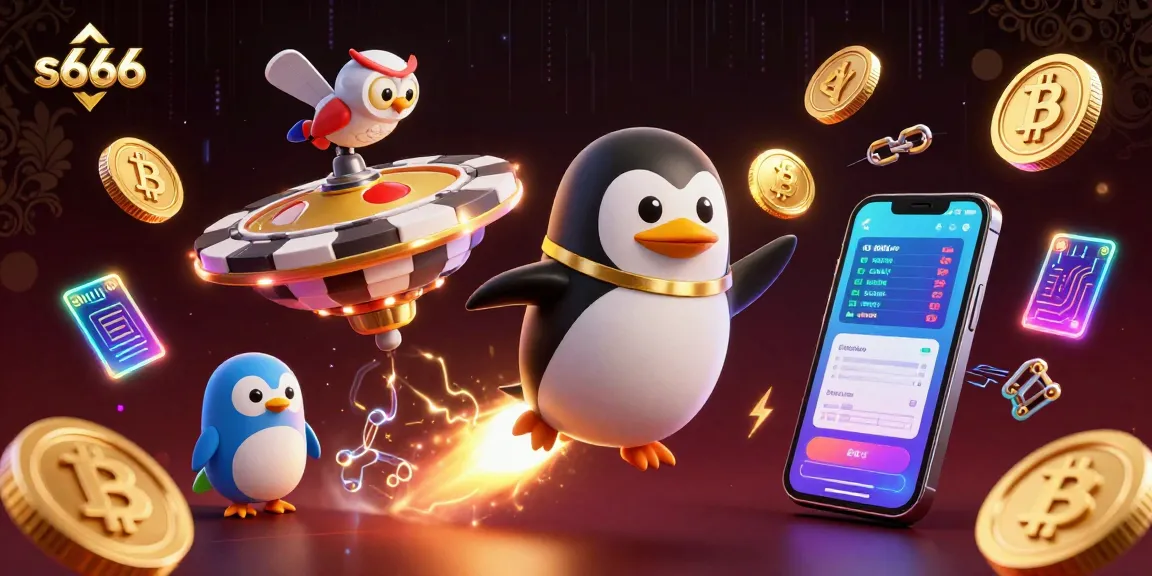 Experience thrilling gameplay at s666 with golden penguins and neon crypto elements.