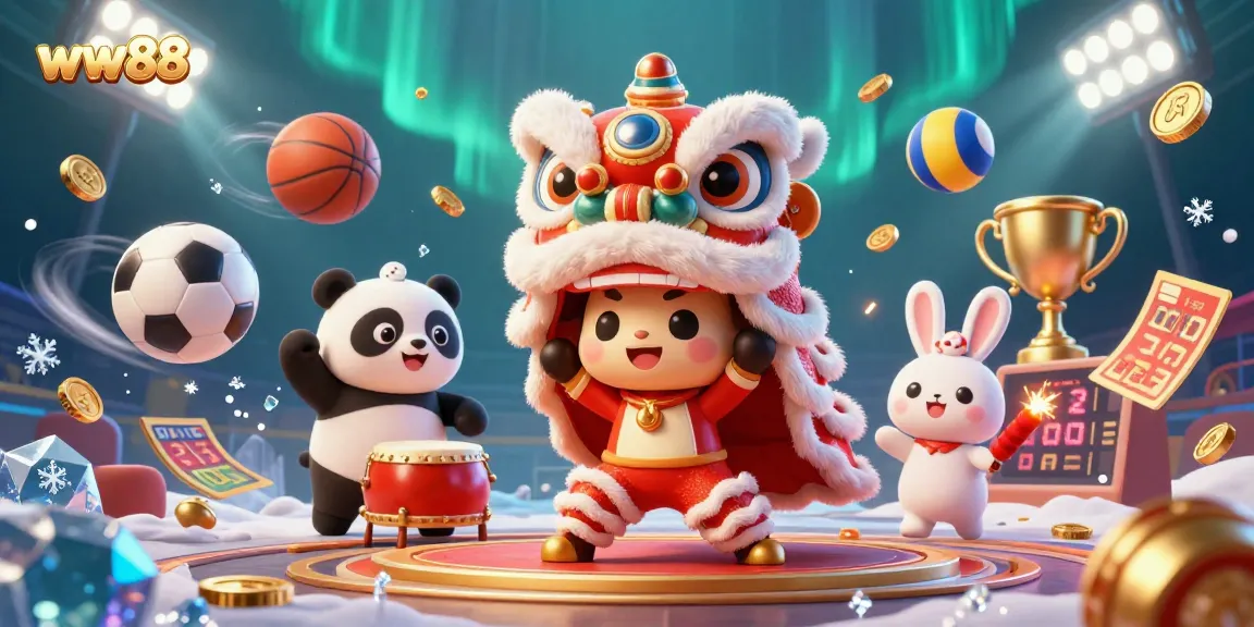 Engage in thrilling gameplay with ww88 as lively characters celebrate winning with sports elements around them.