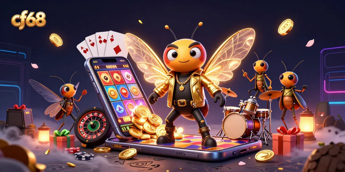 Experience thrilling gameplay at cf68 with a vibrant 3D casino illustration showcasing exciting games and characters.