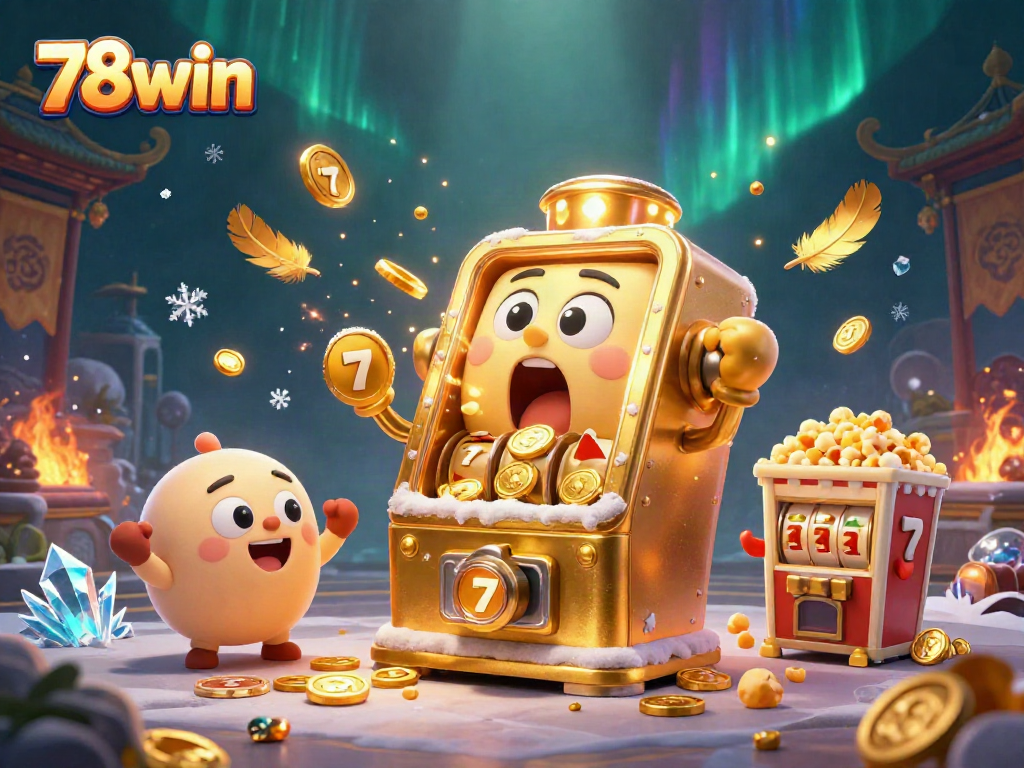 Experience the thrill of 78win as a golden slot machine hits a jackpot surrounded by excitement.