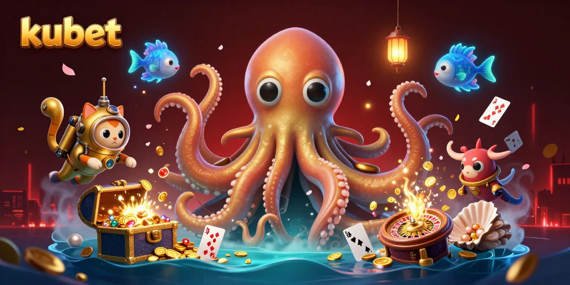 Kubet invites you to dive into vibrant casino excitement with kraken and diving cat in action.