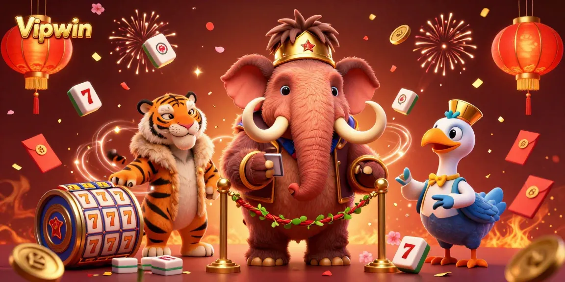 Experience the excitement of Vipwin as a 3D scene filled with casino elements and lively characters.