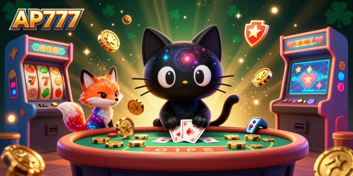 Engage with the cosmic charm of AP777, where a black hole cat spins casino magic amidst bright slots and celestial companions.