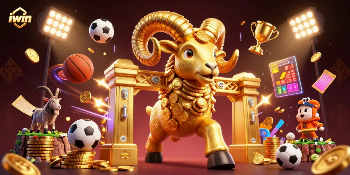 iwin showcases thrilling sports betting action with a golden ram charging through a dynamic 3D casino scene.