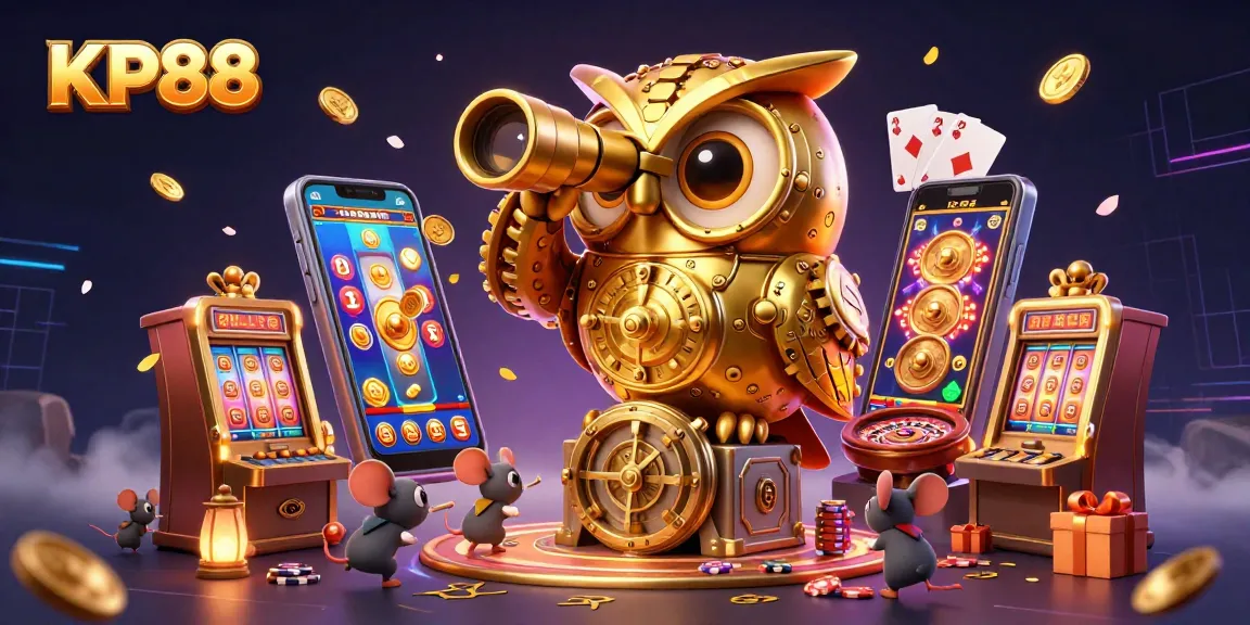 Spin the reels at KP88 with prizes overflowing from a vibrant, whimsical casino scene.