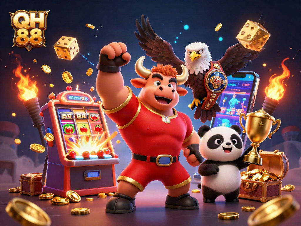 Experience thrilling wins at QH 88 with vibrant casino elements and animated characters!
