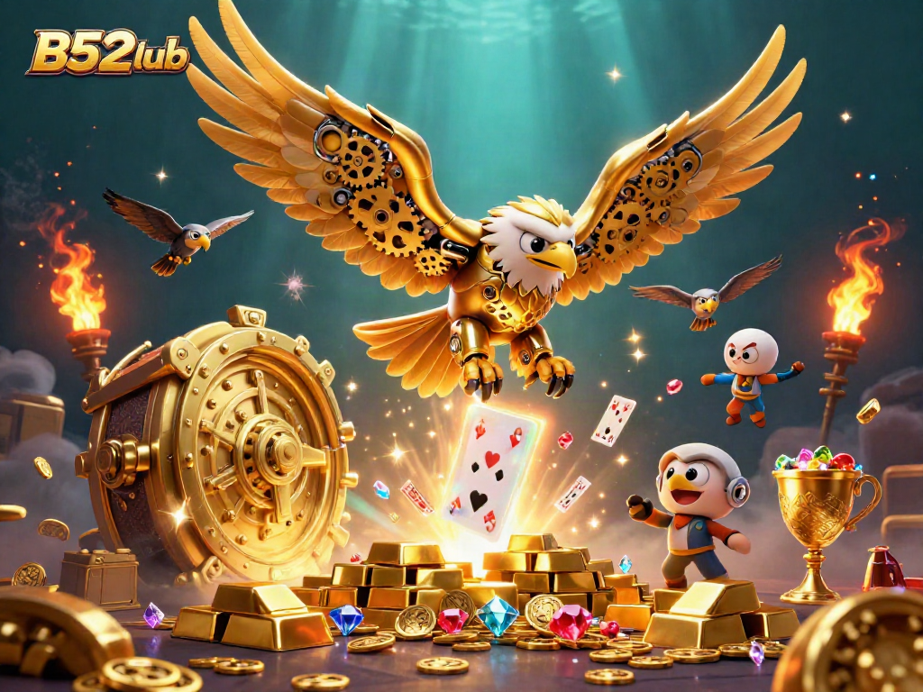 Experience thrill at B52club with a dazzling display of holographic cards and rich gold treasures.