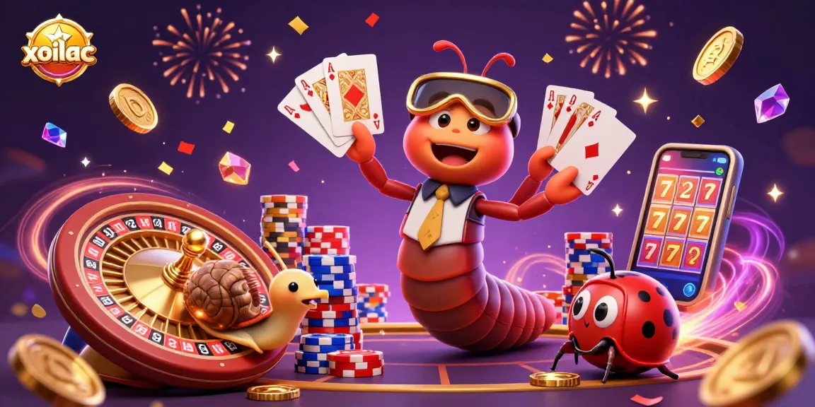 Experience exciting gambling action with xoilac as the millipede dealer shuffles cards amid sparkling coins and chips.