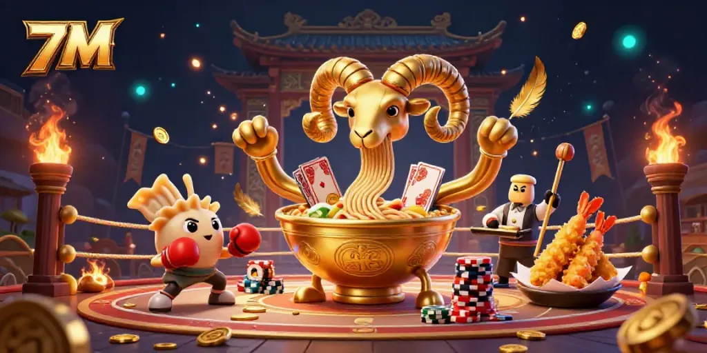 Experience thrilling wins with 7M's dynamic 3D gaming scene featuring cards, chips, and captivating characters.