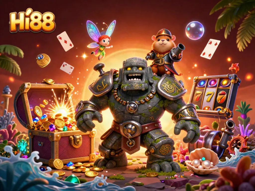 Experience thrilling gameplay with Hi88, featuring dynamic slot reels and magical adventure elements.