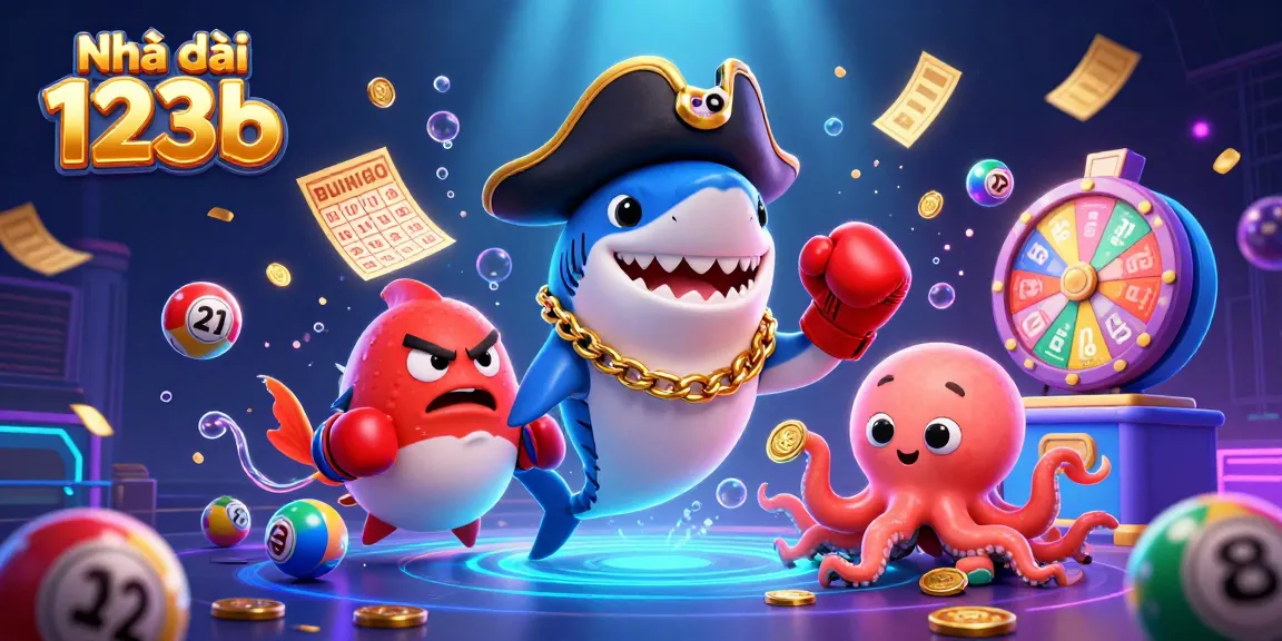 Engage with Nhà cái 123b's exciting world through vibrant lottery elements and colorful underwater characters.