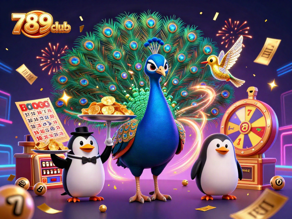 Experience excitement at 789club with a vibrant casino scene of animated characters and gaming elements.