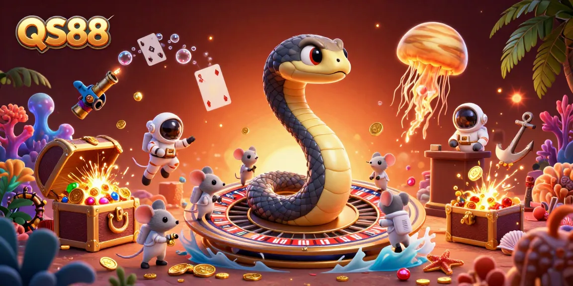 QS88 casino experience with astronaut mice betting on a roulette-style Saturn ring with vibrant cosmic elements.