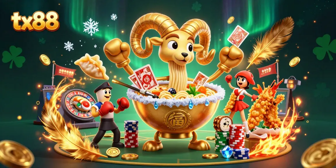Experience thrilling sports betting with tx88's dynamic scene featuring a giant ramen bowl dealer.