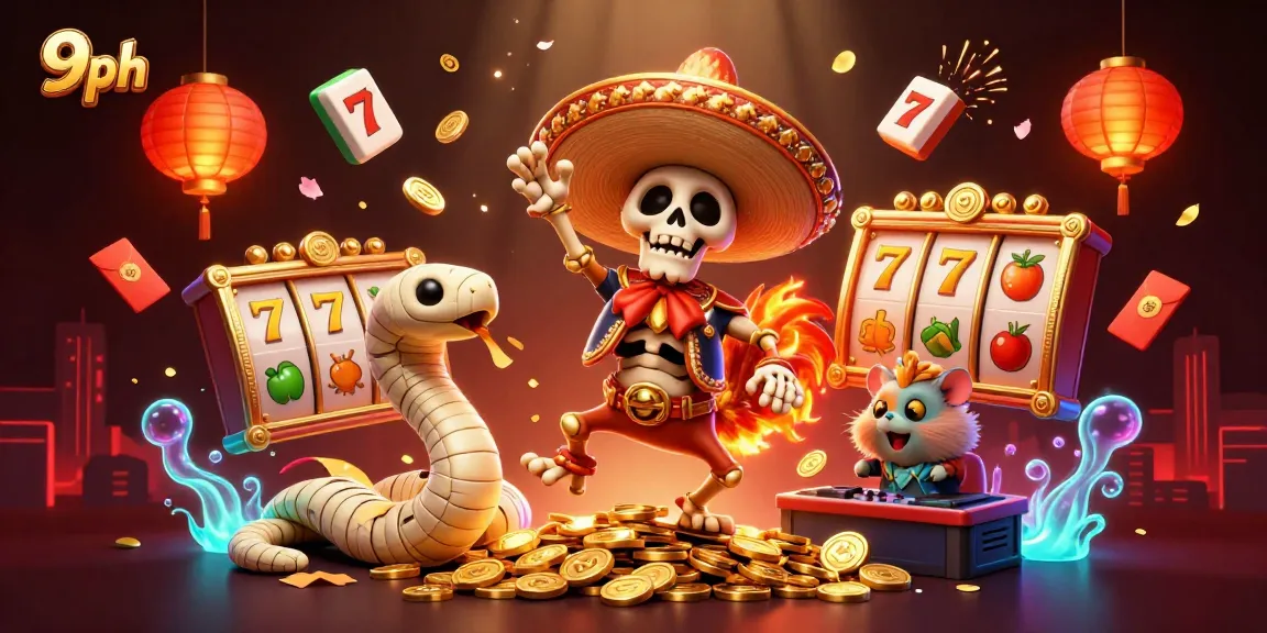 Experience thrilling wins at 9ph with a vibrant casino scene featuring exciting characters and slot games.