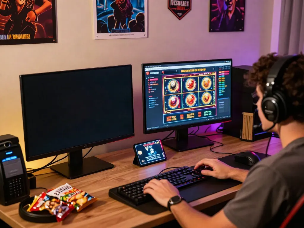 Player enjoying credit card casinos in a vibrant gaming setup.