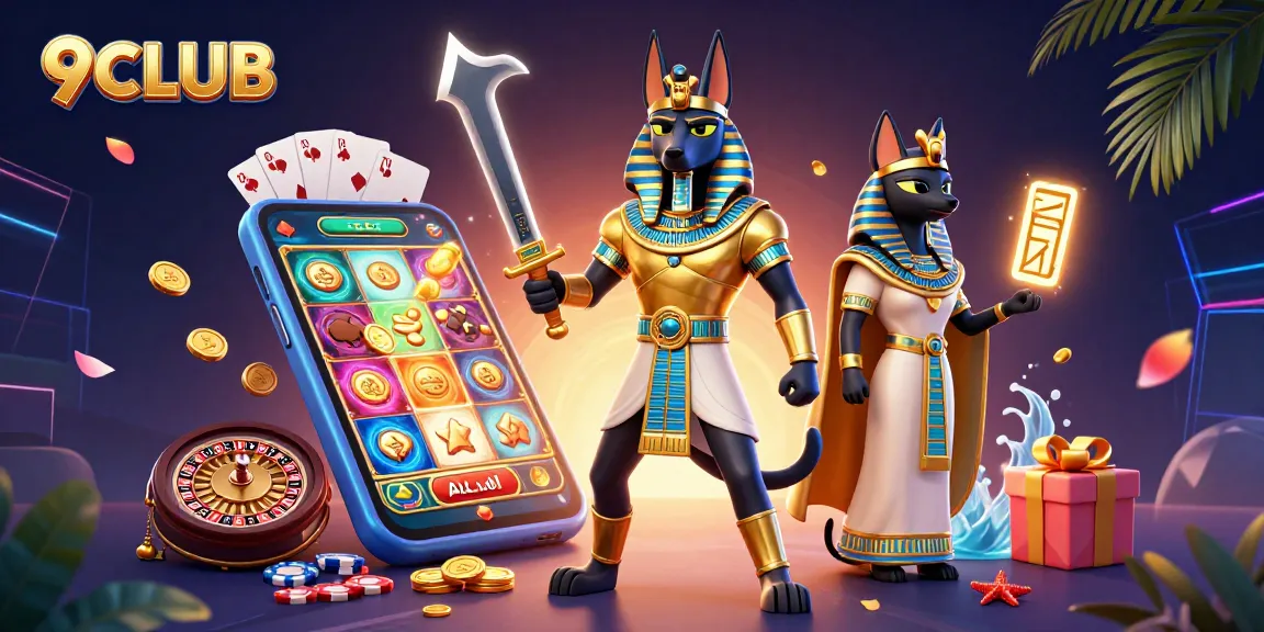 9CLUB engages players with thrilling slot games, featuring Anubis and Bastet in an exciting ancient theme.