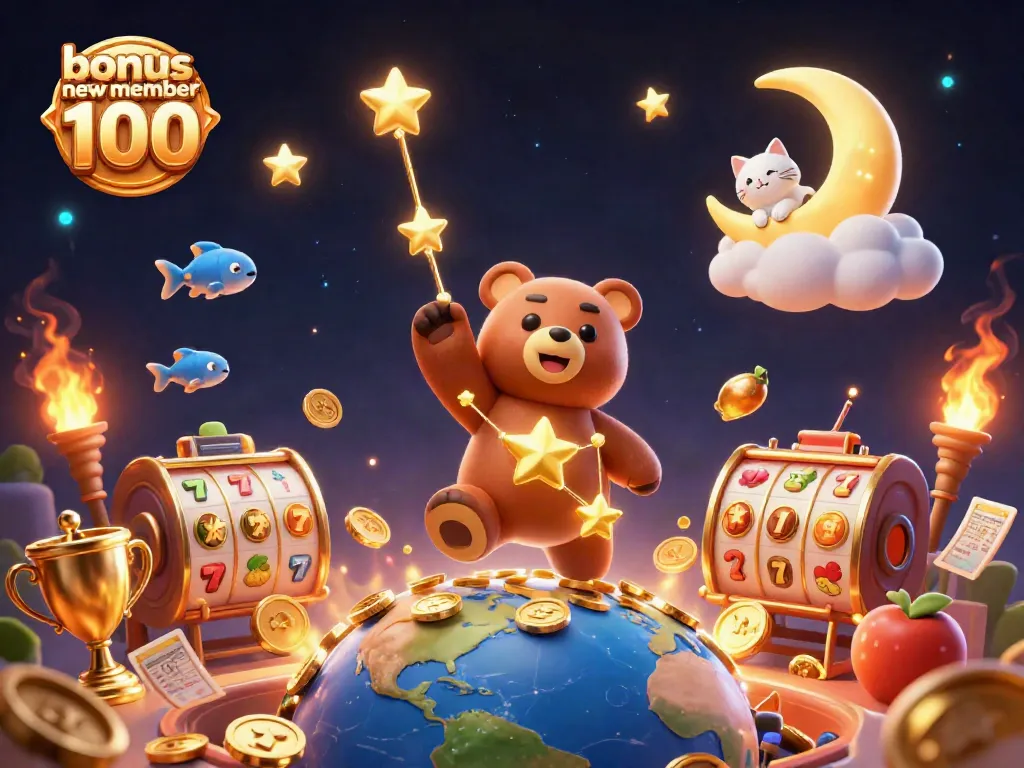Experience the thrill of gaming with the bonus new member 100 offer, featuring vibrant elements and cash rewards.