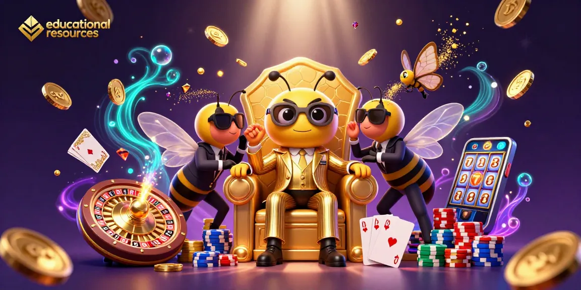 Engage with the educational resources for winning strategies in a vibrant casino illustration featuring a bumblebee mob boss.