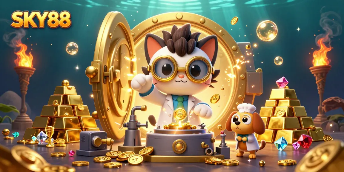 Engage with SKY88's thrilling casino experience amidst a whirlwind of gold and treasure.