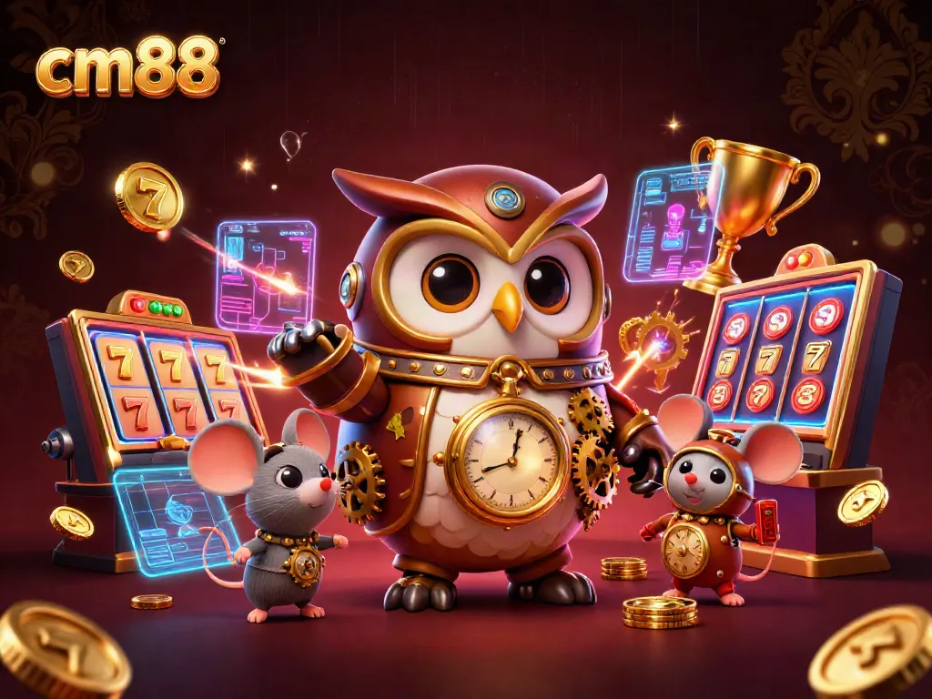 Experience exciting slots action at cm88 with a steampunk owl and enchanting mouse companions
