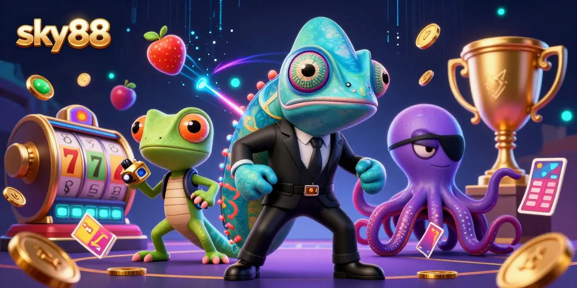 Engage with thrilling casino action featuring sky88's dynamic characters and vibrant game elements.