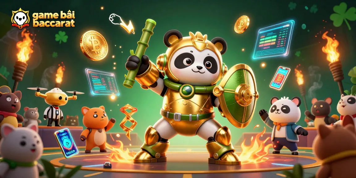 Experience the excitement of the game bài baccarat in a thrilling 3D illustration featuring dynamic characters.