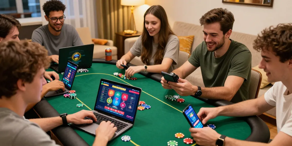 Engaged players enjoying Daftar Domino8 poker game online with friends, colorful atmosphere, and exciting gaming elements.