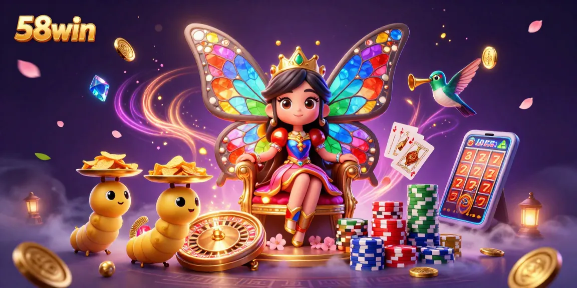 Experience 58win’s thrilling casino action with dynamic illustrations of games and winning excitement.