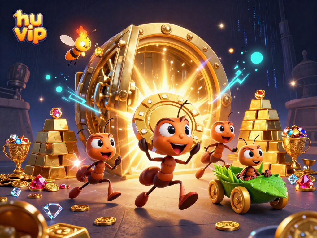 Join the hu vip adventure with animated ants, a heist, and a sparkling jackpot!