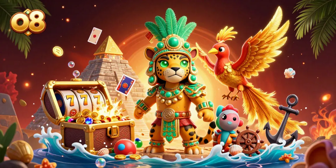 Experience thrilling gaming action at o8 with this vibrant casino-inspired scene featuring dynamic characters and colorful elements.