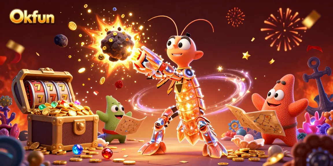 Experience the thrill of Okfun as the mantis shrimp unleashes treasure from a cosmic explosion in this dynamic casino scene.