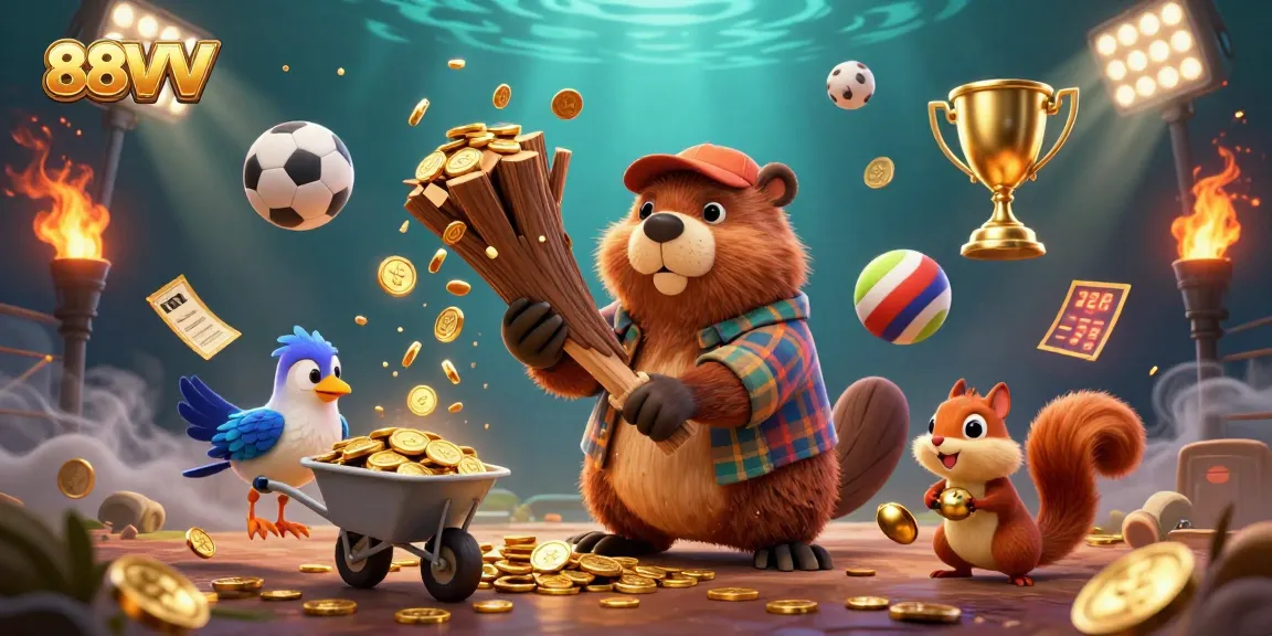 Win big with 88VV as beaver collects golden coins in a rich casino scene.
