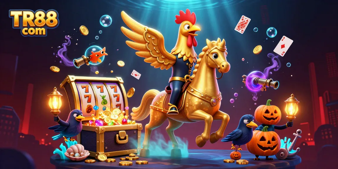 Excite players at TR88 com with a vibrant casino scene featuring gold coins and treasures.
