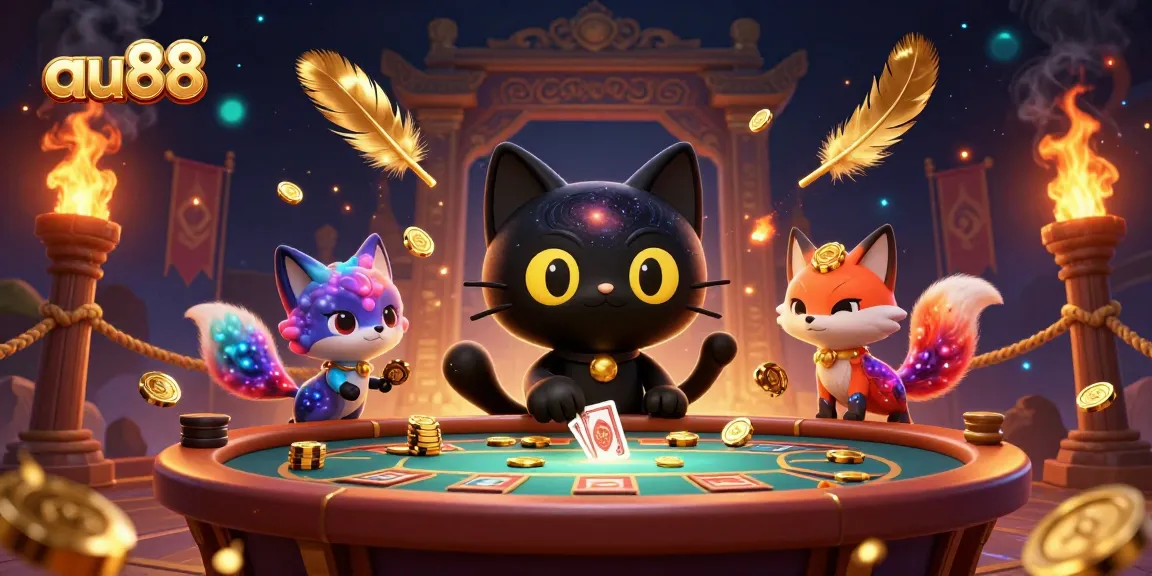 Win big with au88 in this vibrant cosmic casino scene featuring a captivating black hole cat.